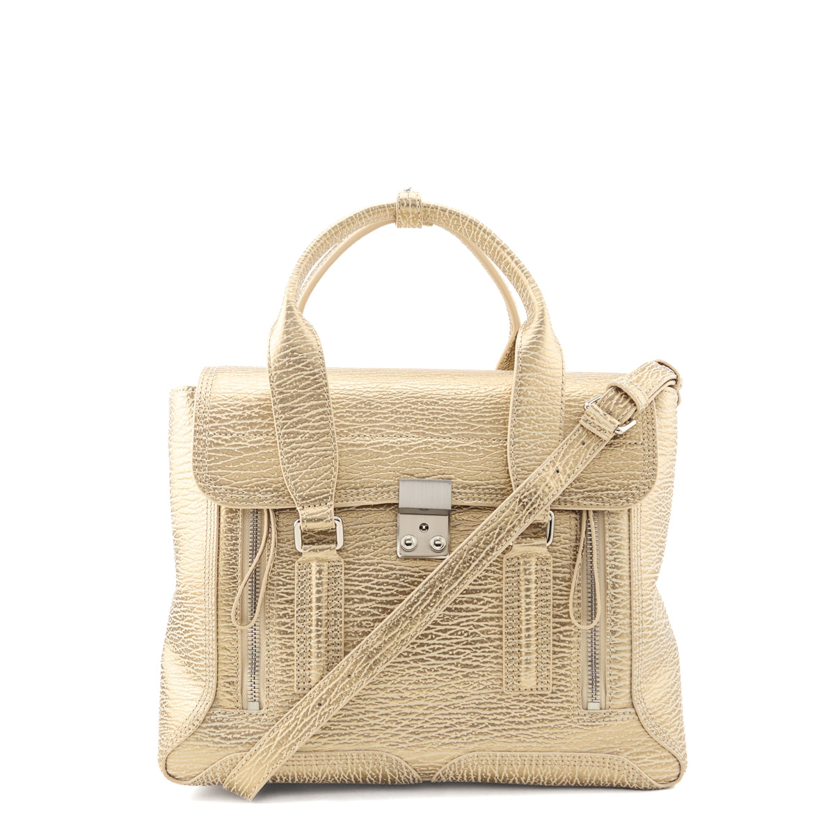 3.1 Phillip Lim Nude Platinum Textured Calfskin Medium Pashli Satchel - Love that Bag etc - Preowned Authentic Designer Handbags Preloved Fashions