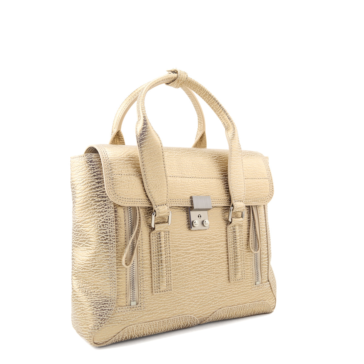 3.1 Phillip Lim Nude Platinum Textured Calfskin Medium Pashli Satchel - Love that Bag etc - Preowned Authentic Designer Handbags Preloved Fashions