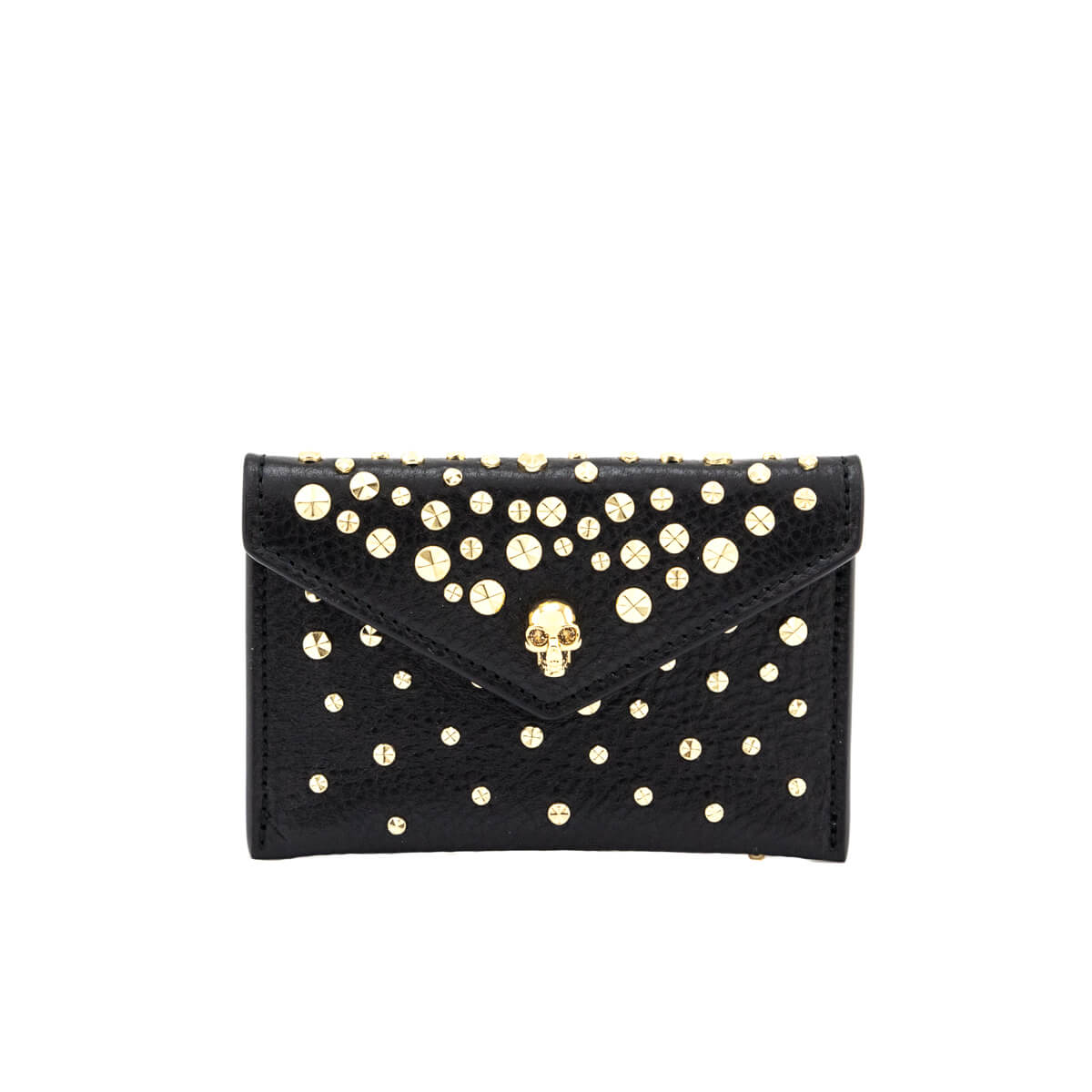 Alexander McQueen Black Grainy Calfskin Studded Skull Envelope Card Holder - Love that Bag etc - Preowned Authentic Designer Handbags Preloved Fashions