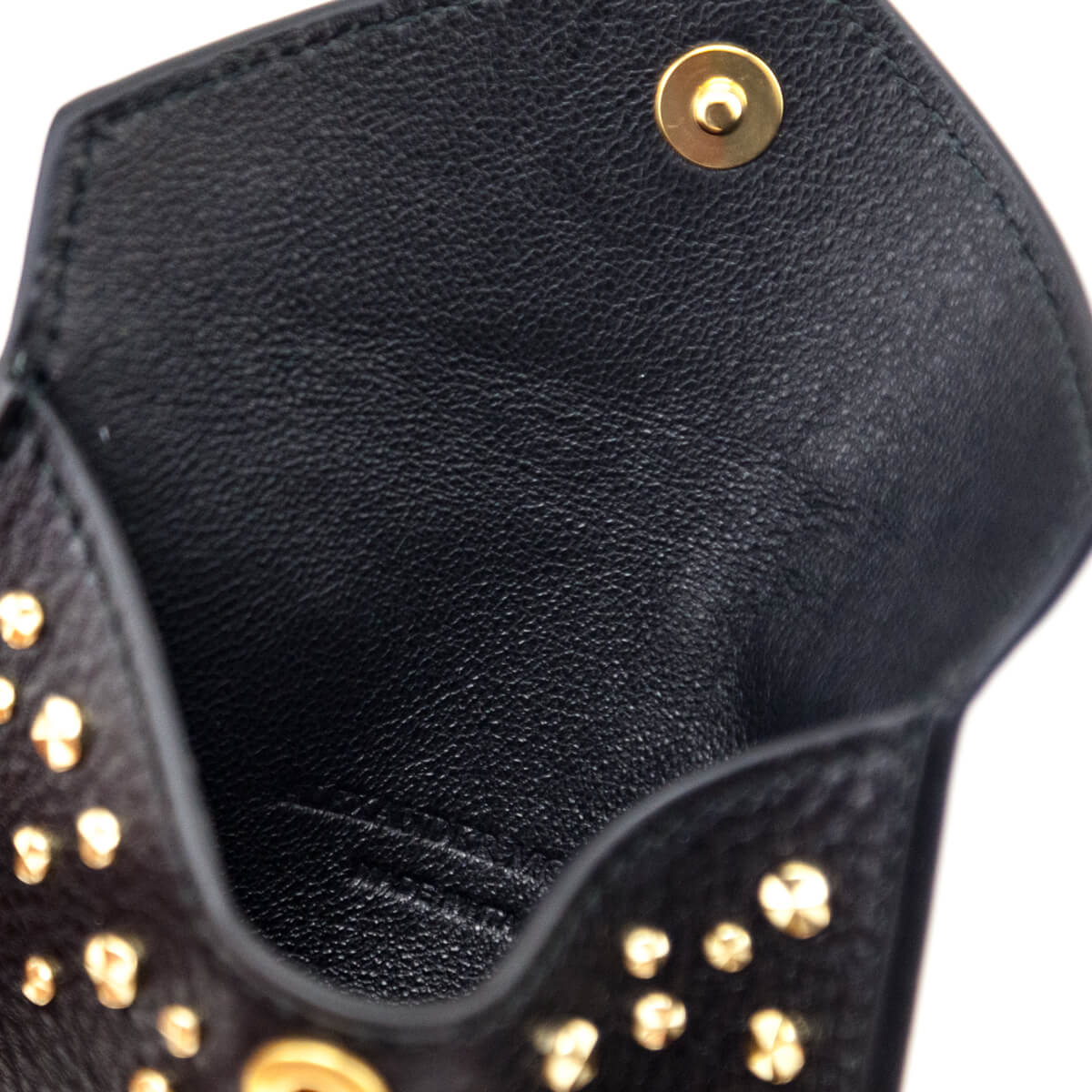 Alexander McQueen Black Grainy Calfskin Studded Skull Envelope Card Holder - Love that Bag etc - Preowned Authentic Designer Handbags Preloved Fashions