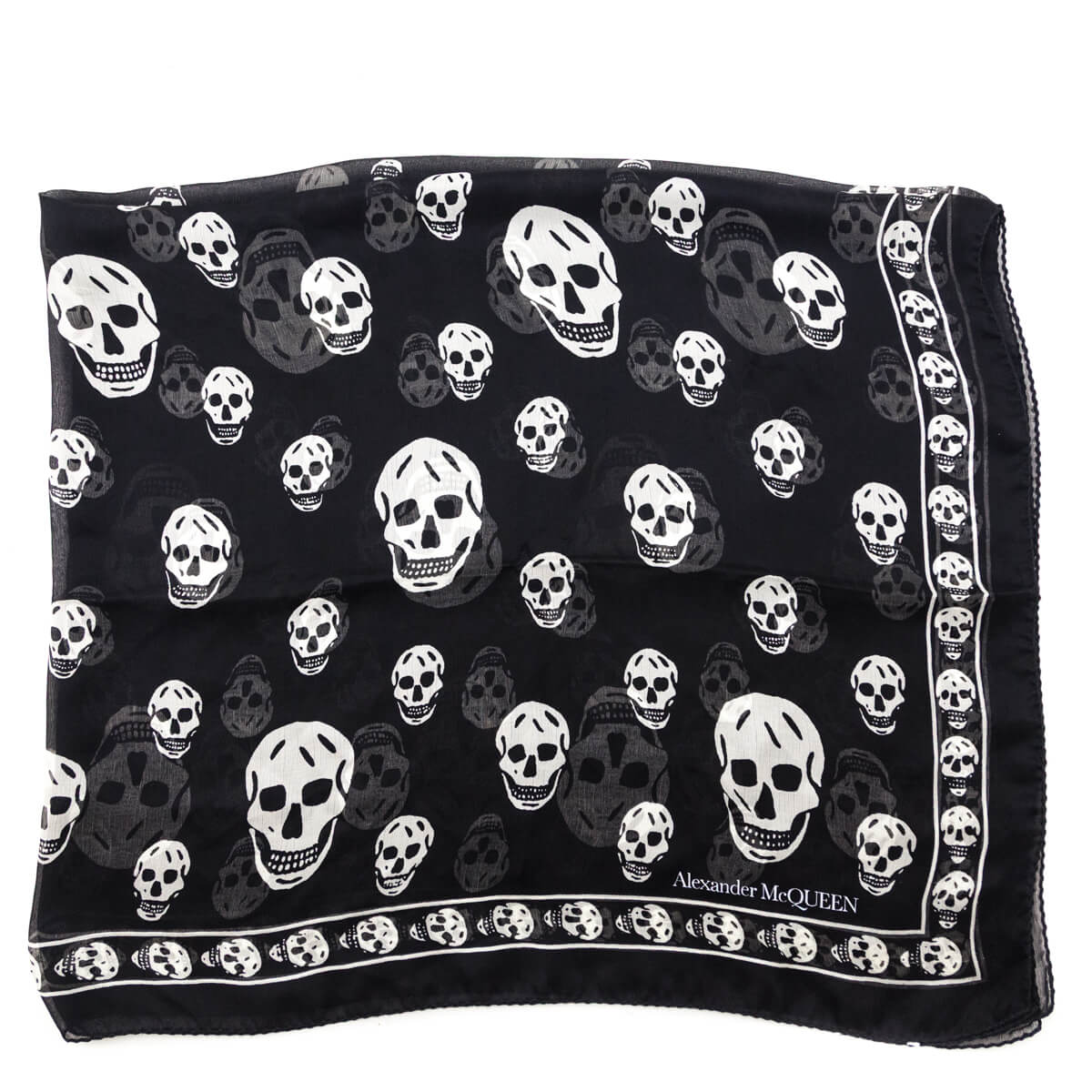 Alexander McQueen Black White Silk Skull Scarf - Love that Bag etc - Preowned Authentic Designer Handbags Preloved Fashions