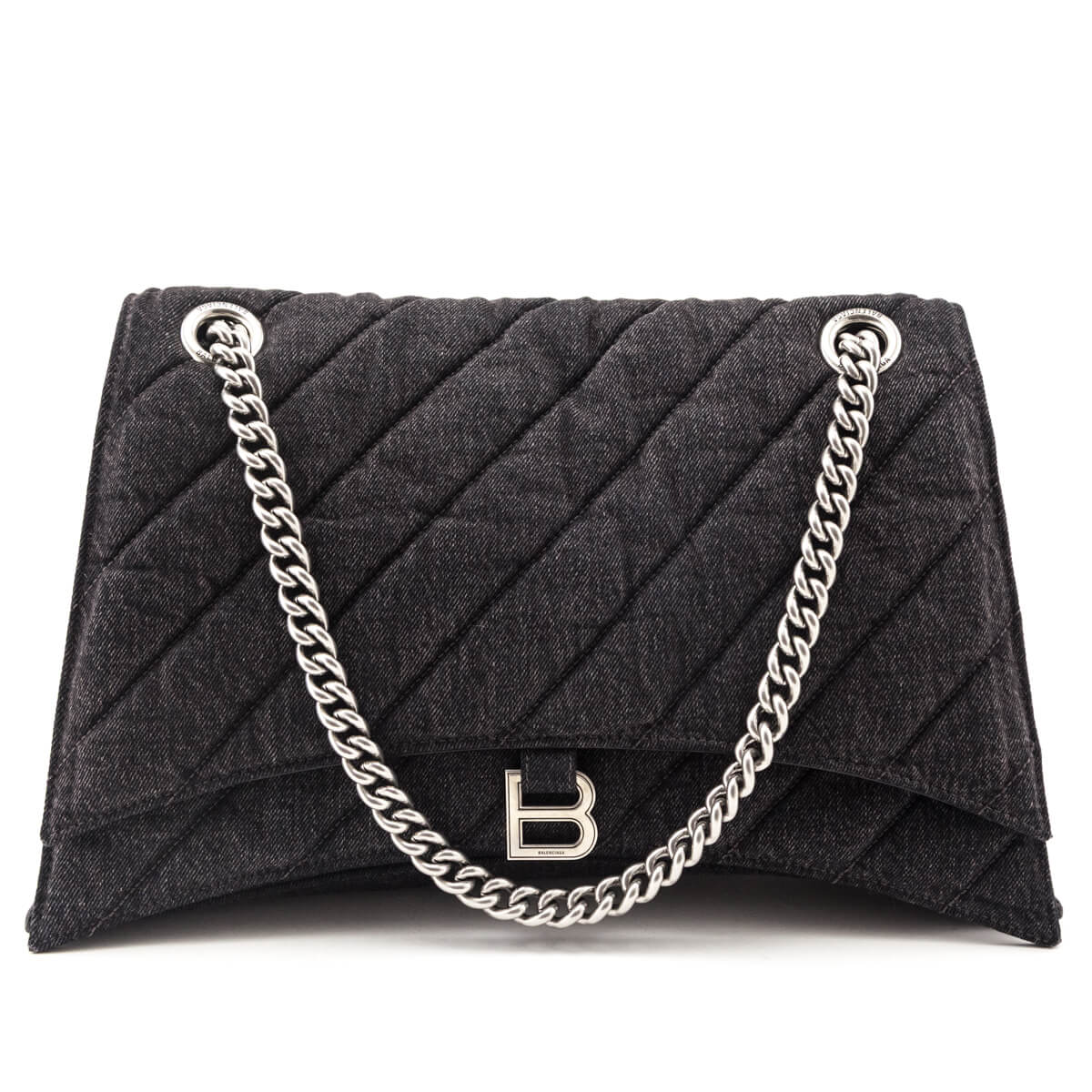 Balenciaga Black Washed Denim Quilted Large Crush Chain Bag - Love that Bag etc - Preowned Authentic Designer Handbags Preloved Fashions