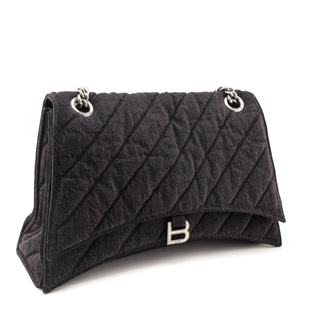Balenciaga Black Washed Denim Quilted Large Crush Chain Bag - Love that Bag etc - Preowned Authentic Designer Handbags Preloved Fashions
