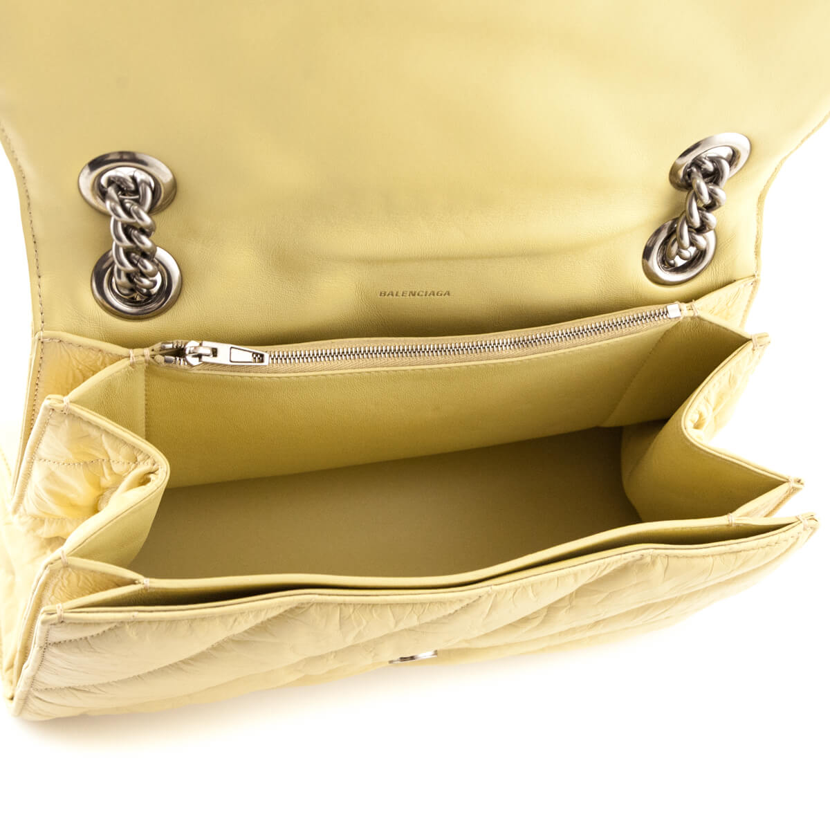 Balenciaga Butter Yellow Crushed Calfskin Quilted Medium Crush Chain Bag - Love that Bag etc - Preowned Authentic Designer Handbags Preloved Fashions