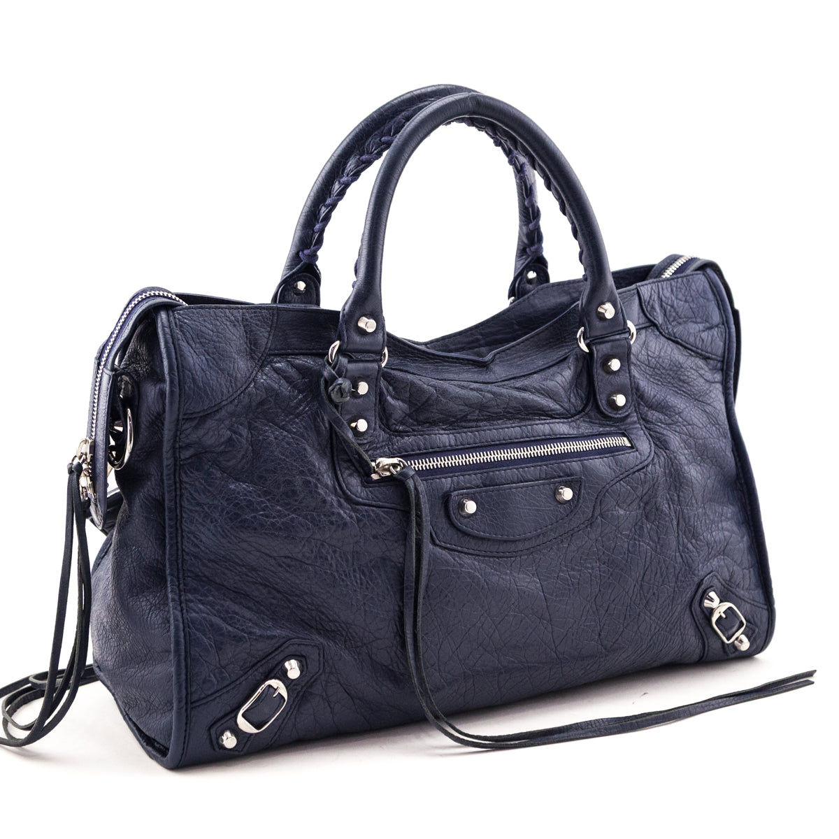 Balenciaga Navy Agneau Classic Hardware City Bag