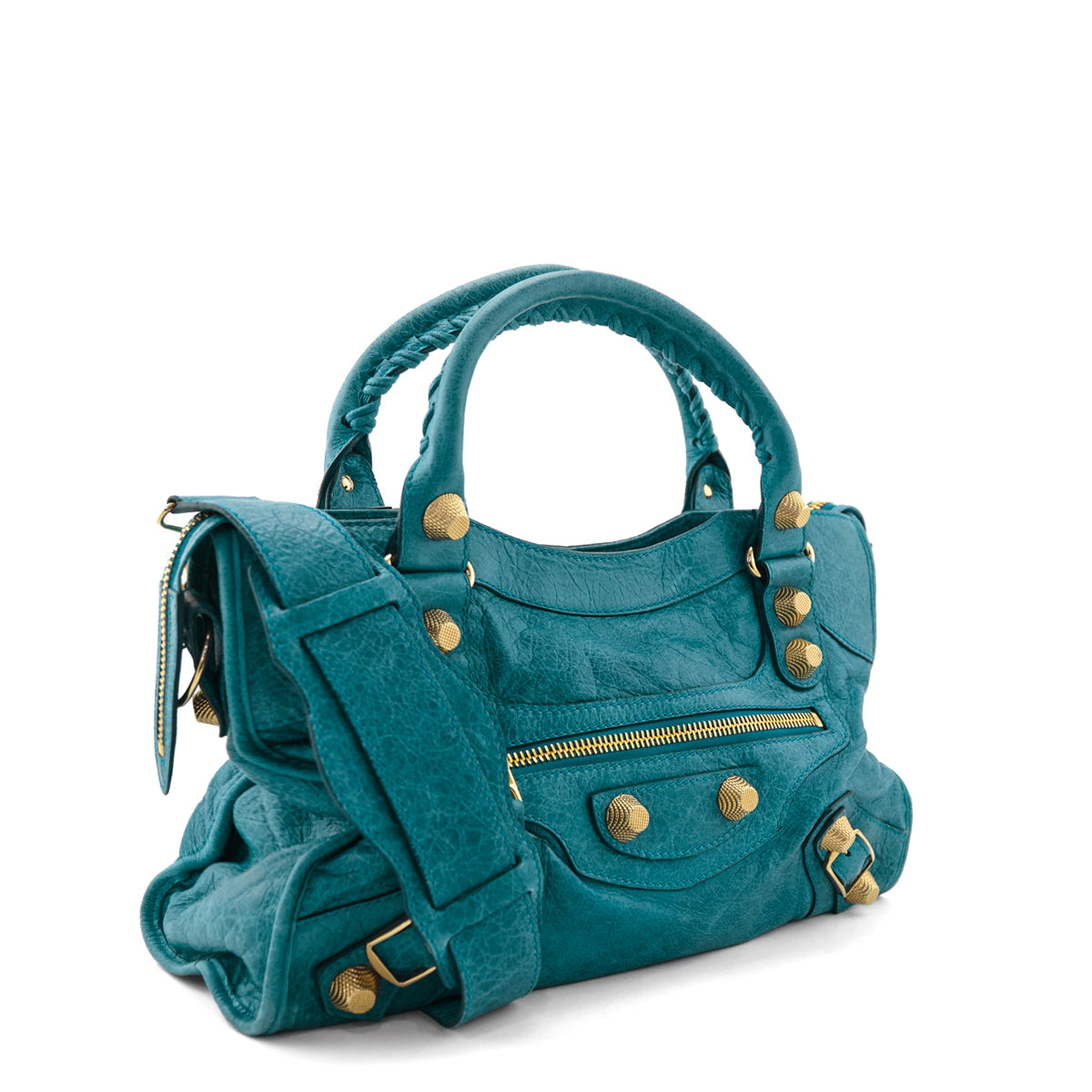 Balenciaga Turquoise Agneau Giant 12 Gold Hardware City Bag - Love that Bag etc - Preowned Authentic Designer Handbags Preloved Fashions