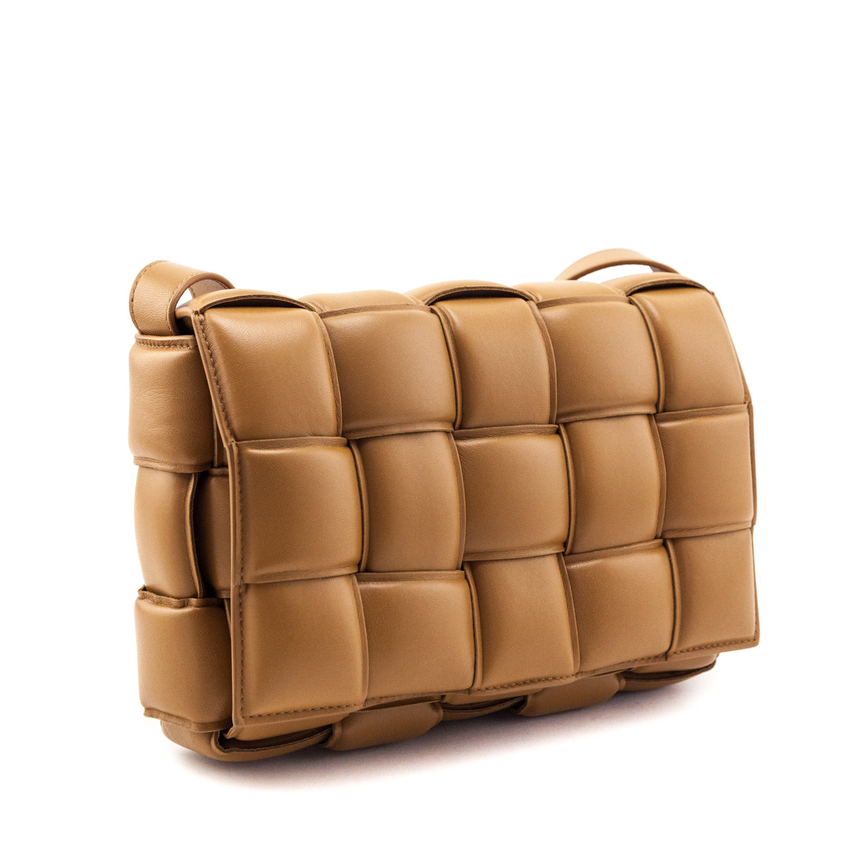 Bottega Veneta Camel Nappa Maxi Intreccio Padded Cassette Crossbody Bag - Love that Bag etc - Preowned Authentic Designer Handbags Preloved Fashions