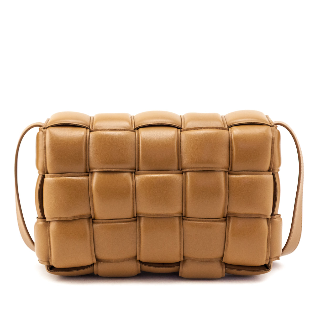 Bottega Veneta Camel Nappa Maxi Intreccio Padded Cassette Crossbody Bag - Love that Bag etc - Preowned Authentic Designer Handbags Preloved Fashions