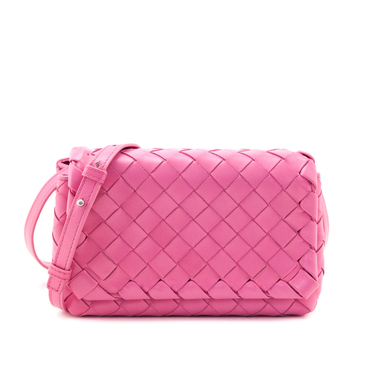 Bottega Veneta Pink Intrecciato Small Flap Crossbody - Love that Bag etc - Preowned Authentic Designer Handbags Preloved Fashions
