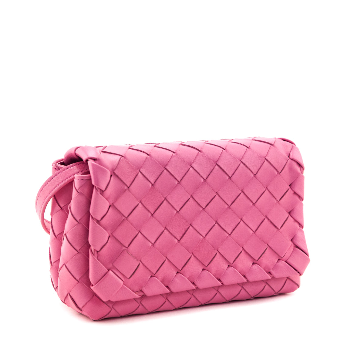 Bottega Veneta Pink Intrecciato Small Flap Crossbody - Love that Bag etc - Preowned Authentic Designer Handbags Preloved Fashions