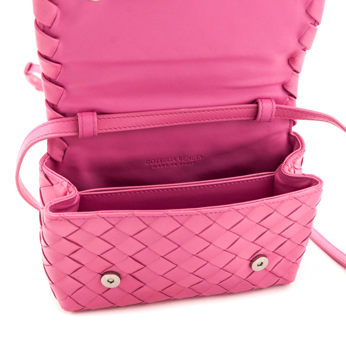 Bottega Veneta Pink Intrecciato Small Flap Crossbody - Love that Bag etc - Preowned Authentic Designer Handbags Preloved Fashions