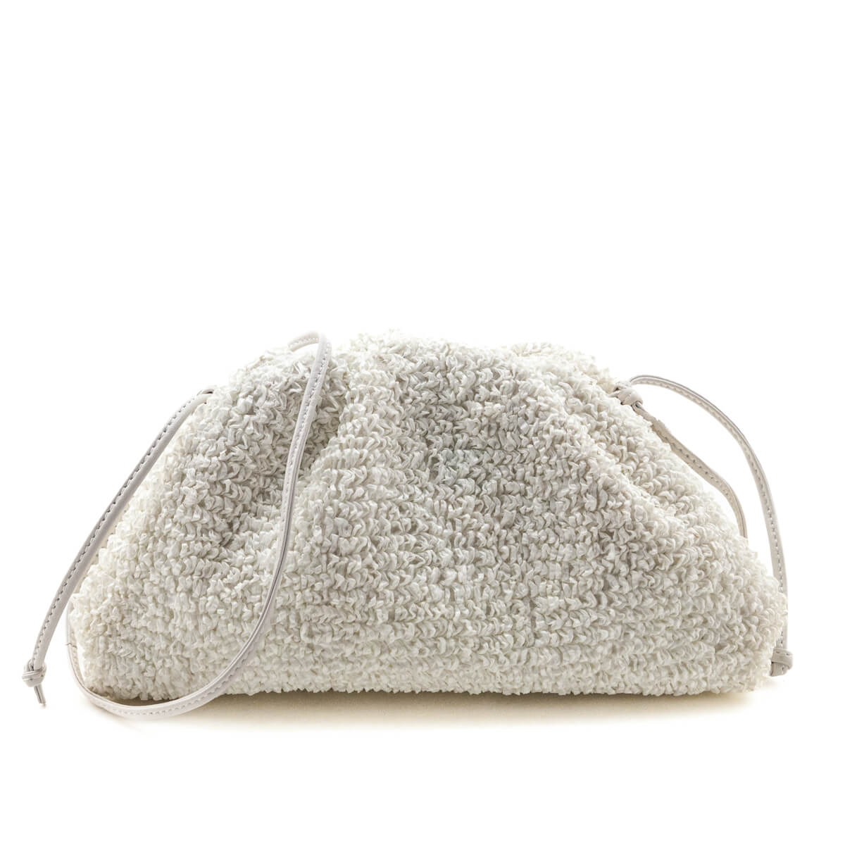 Bottega Veneta White Chalk Boucle Curly Raffia The Mini Pouch - Love that Bag etc - Preowned Authentic Designer Handbags Preloved Fashions