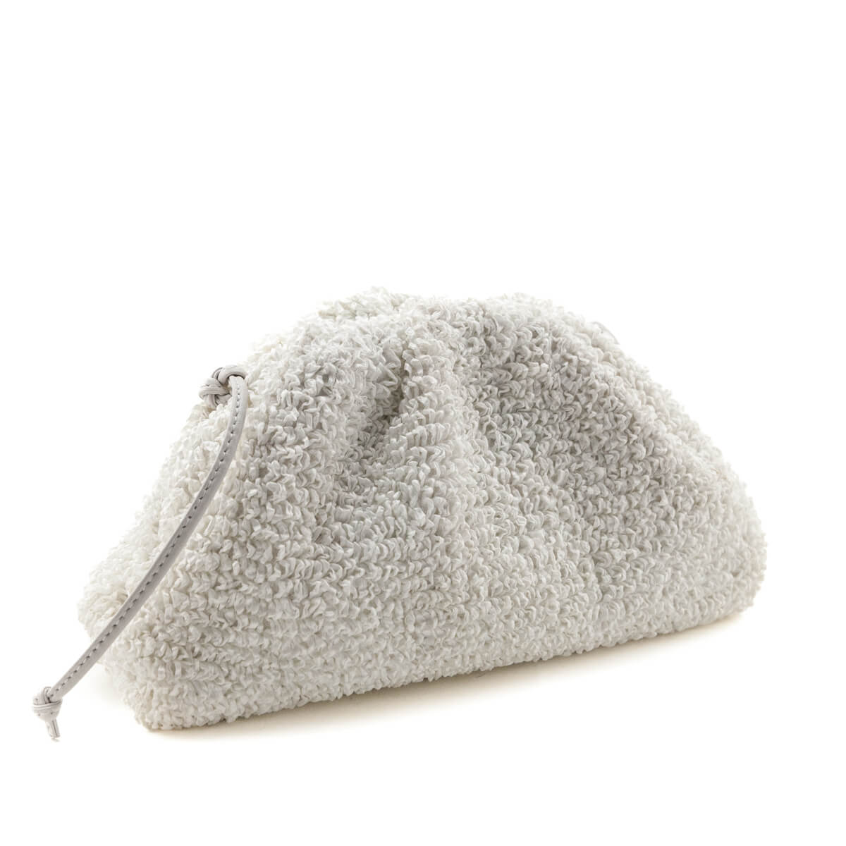 Bottega Veneta White Chalk Boucle Curly Raffia The Mini Pouch - Love that Bag etc - Preowned Authentic Designer Handbags Preloved Fashions