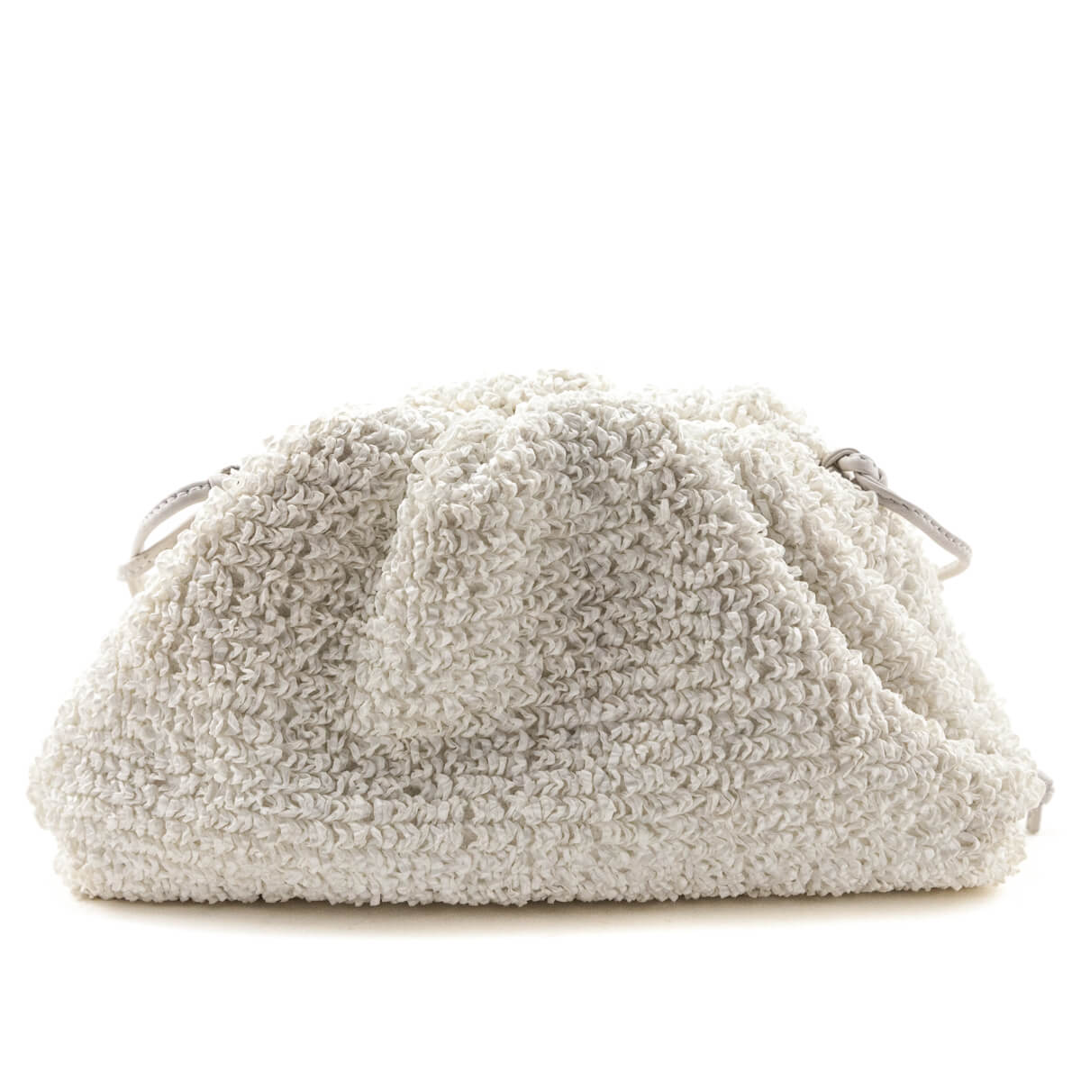 Bottega Veneta White Chalk Boucle Curly Raffia The Mini Pouch - Love that Bag etc - Preowned Authentic Designer Handbags Preloved Fashions