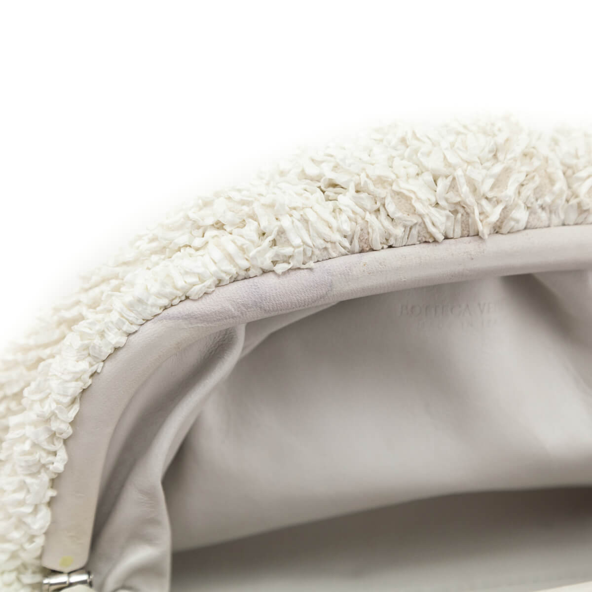 Bottega Veneta White Chalk Boucle Curly Raffia The Mini Pouch - Love that Bag etc - Preowned Authentic Designer Handbags Preloved Fashions