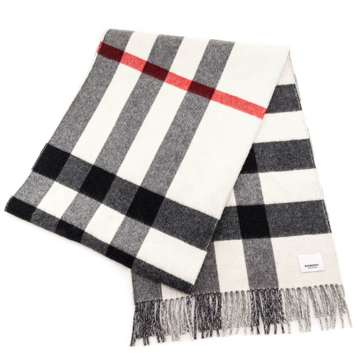 Burberry Black Silver Cashmere TB Half Mega Reversible Scarf - Love that Bag etc - Preowned Authentic Designer Handbags Preloved Fashions