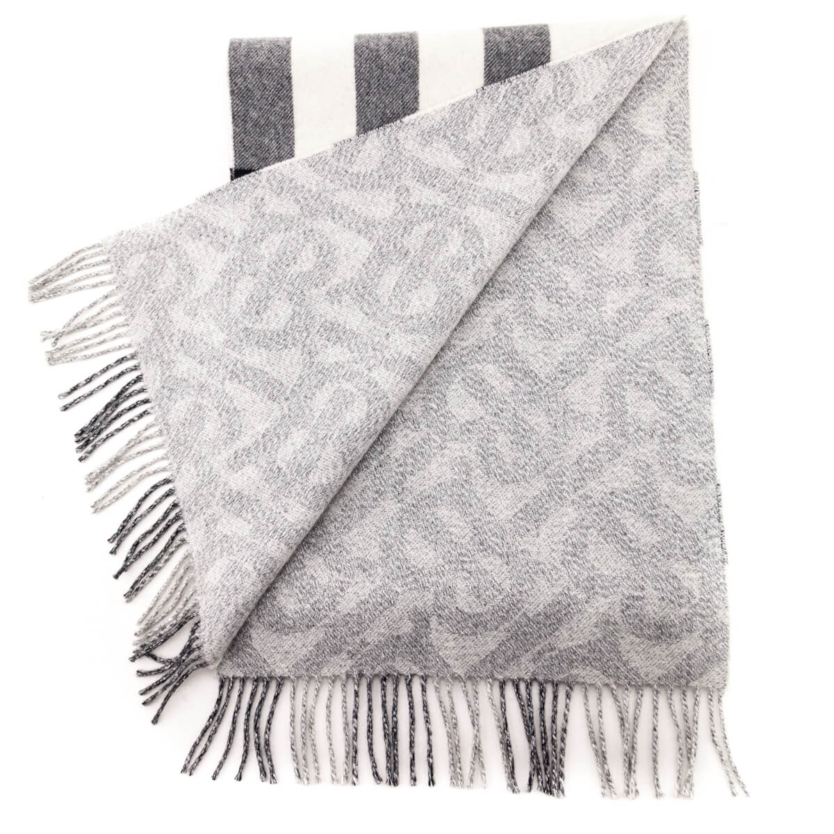 Burberry Black Silver Cashmere TB Half Mega Reversible Scarf - Love that Bag etc - Preowned Authentic Designer Handbags Preloved Fashions