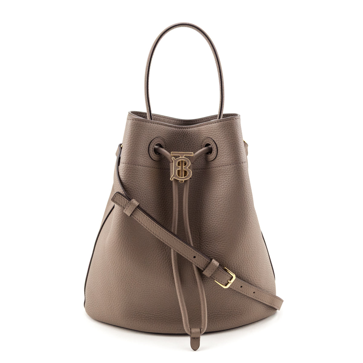 Burberry Light Saddle Brown Grainy Calfskin Small TB Drawstring Bucket - Love that Bag etc - Preowned Authentic Designer Handbags Preloved Fashions
