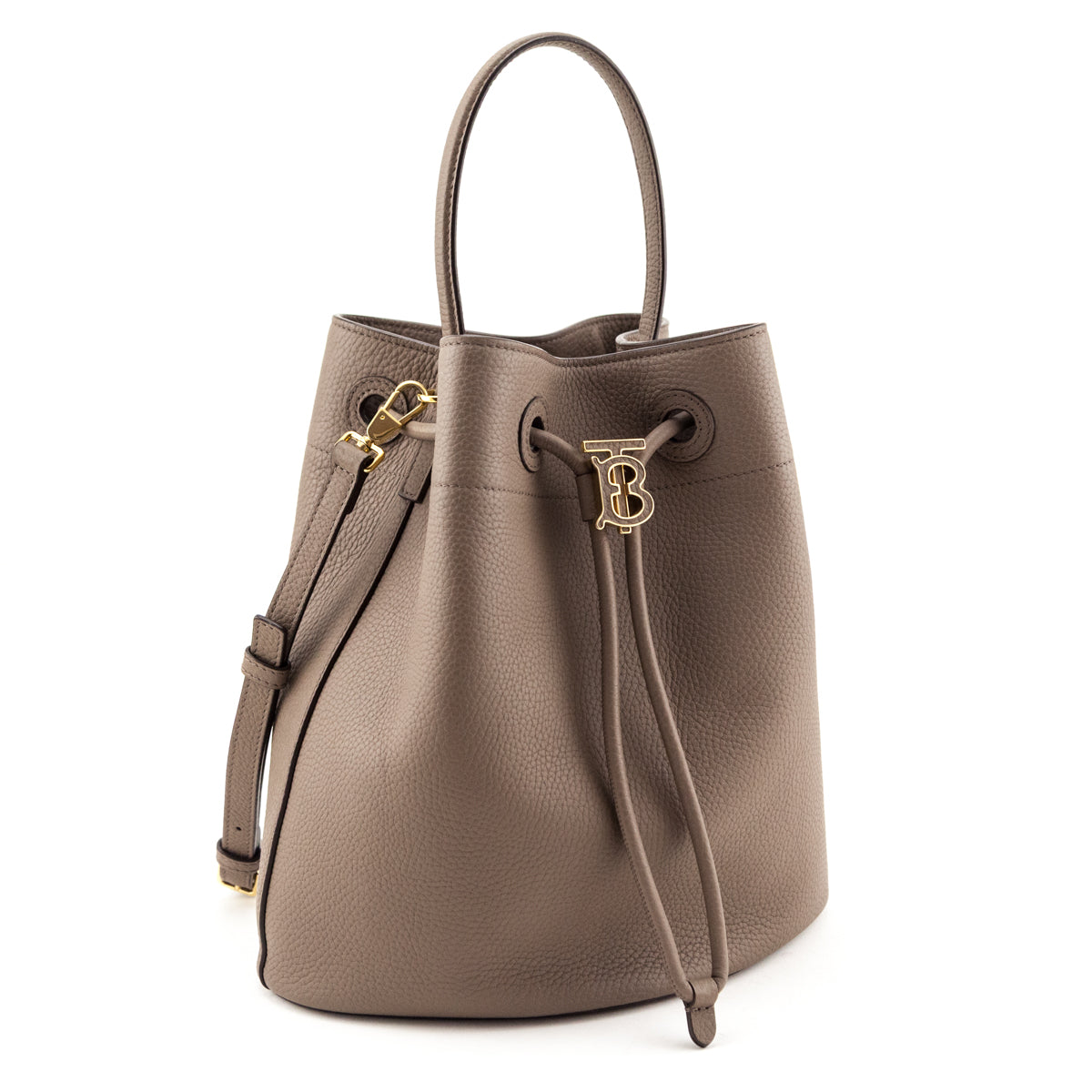 Burberry Light Saddle Brown Grainy Calfskin Small TB Drawstring Bucket - Love that Bag etc - Preowned Authentic Designer Handbags Preloved Fashions
