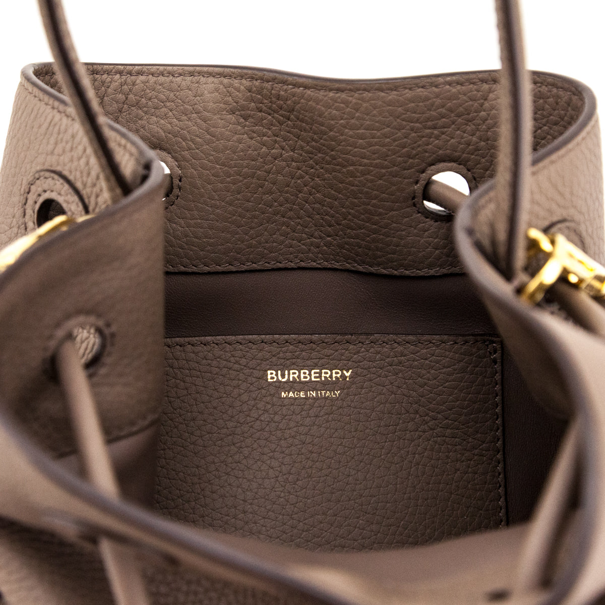 Burberry Light Saddle Brown Grainy Calfskin Small TB Drawstring Bucket - Love that Bag etc - Preowned Authentic Designer Handbags Preloved Fashions
