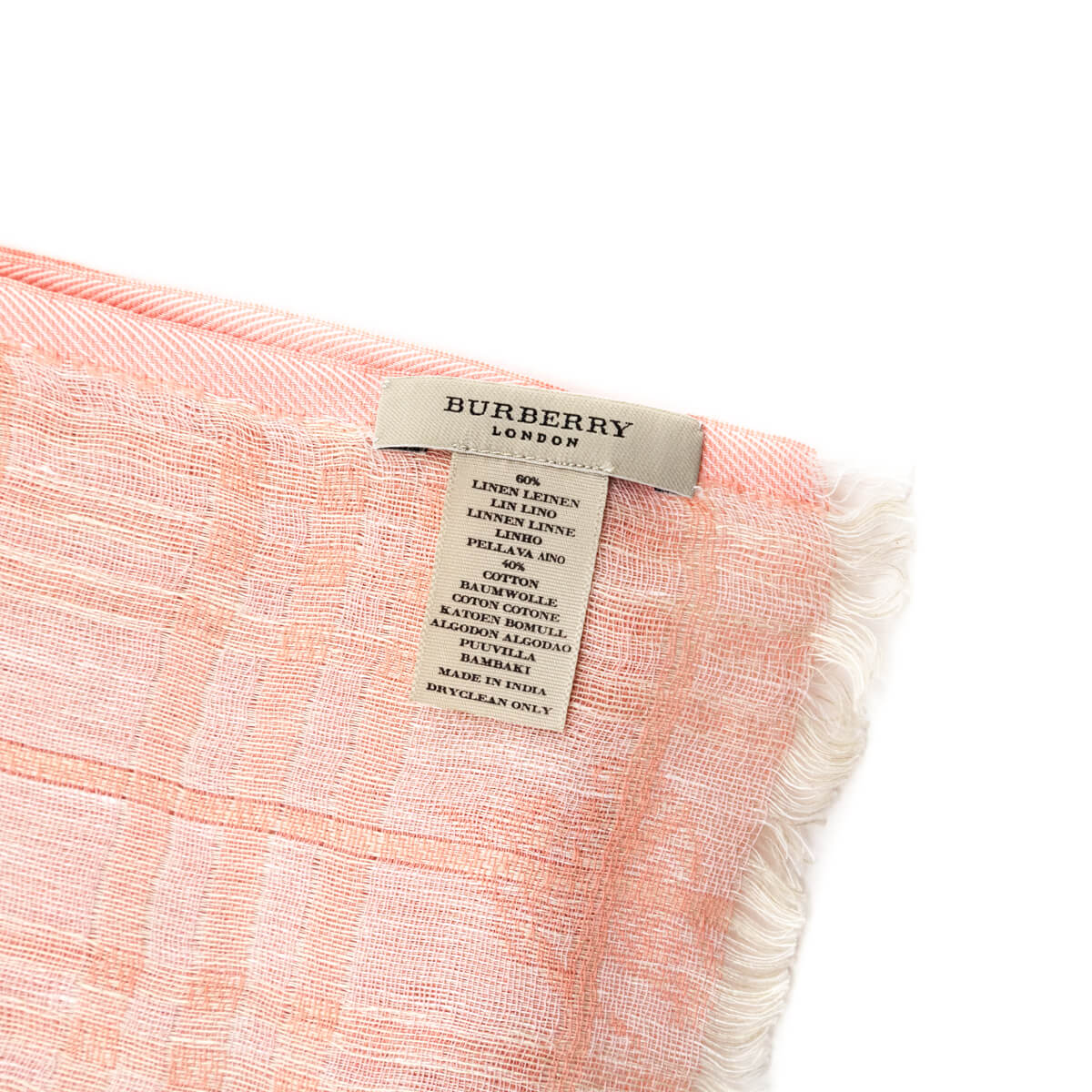 Burberry Pink Linen Blend Check Oblong Scarf - Love that Bag etc - Preowned Authentic Designer Handbags Preloved Fashions