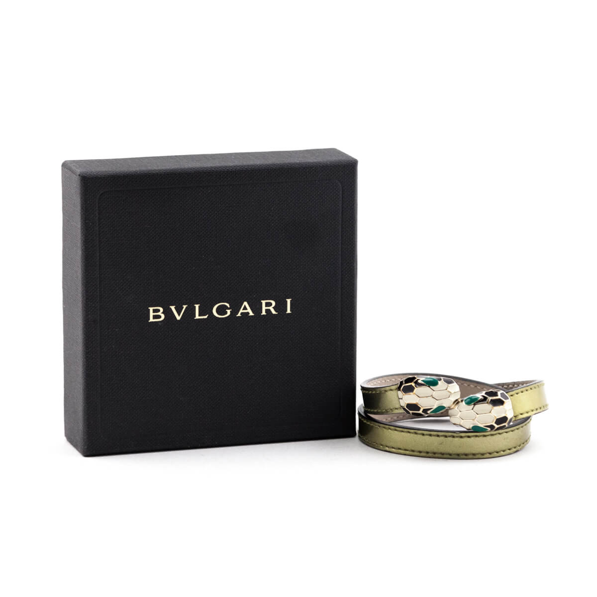 Bvlgari Metallic Olive Leather Serpenti Forever Double Bracelet Size S - Love that Bag etc - Preowned Authentic Designer Handbags Preloved Fashions