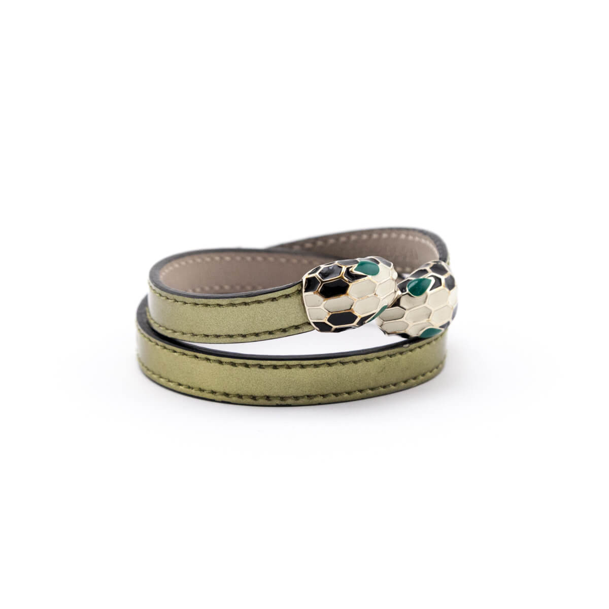 Bvlgari Metallic Olive Leather Serpenti Forever Double Bracelet Size S - Love that Bag etc - Preowned Authentic Designer Handbags Preloved Fashions