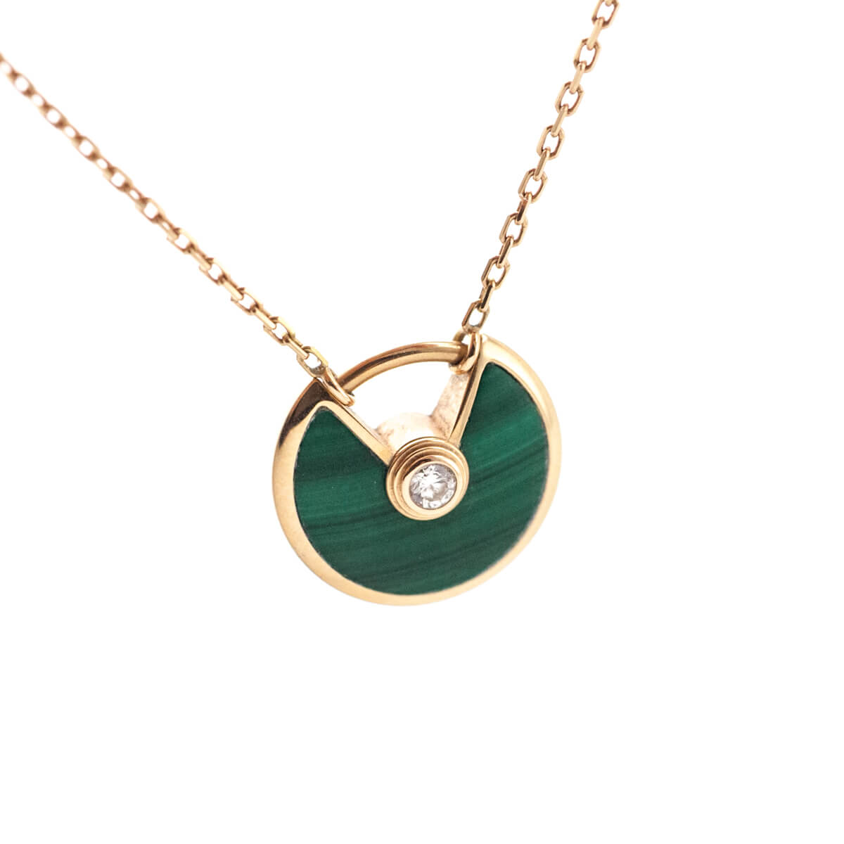 Cartier 18K Pink Gold Diamond Malachite XS Amulette de Cartier Pendant Necklace - Love that Bag etc - Preowned Authentic Designer Handbags Preloved Fashions