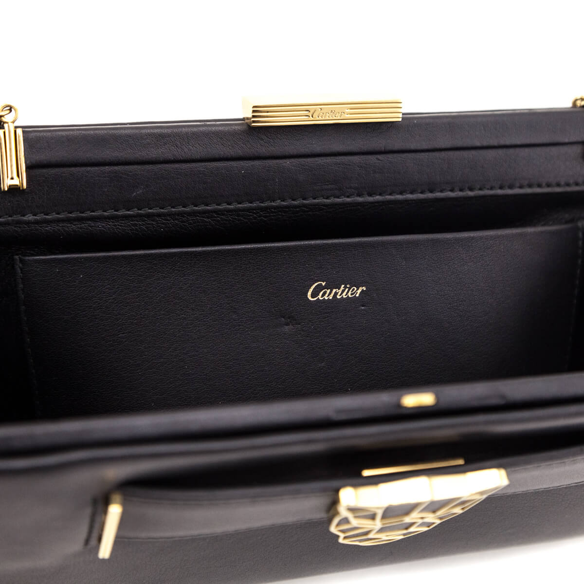 Cartier Black Calfskin Panthere de Cartier Clutch - Love that Bag etc - Preowned Authentic Designer Handbags Preloved Fashions
