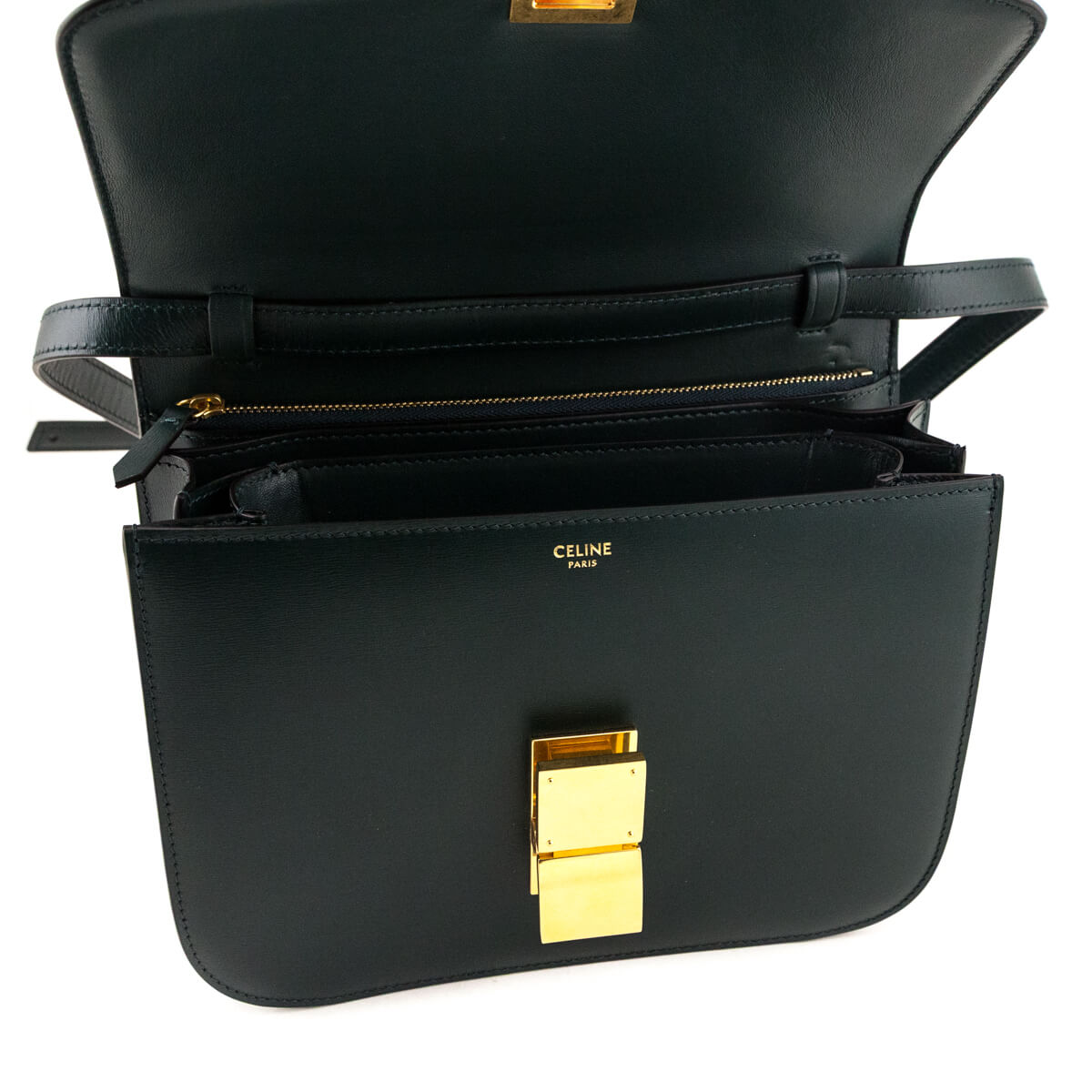 Celine Amazone Green Box Calfskin Medium Classic Box Flap - Love that Bag etc - Preowned Authentic Designer Handbags Preloved Fashions