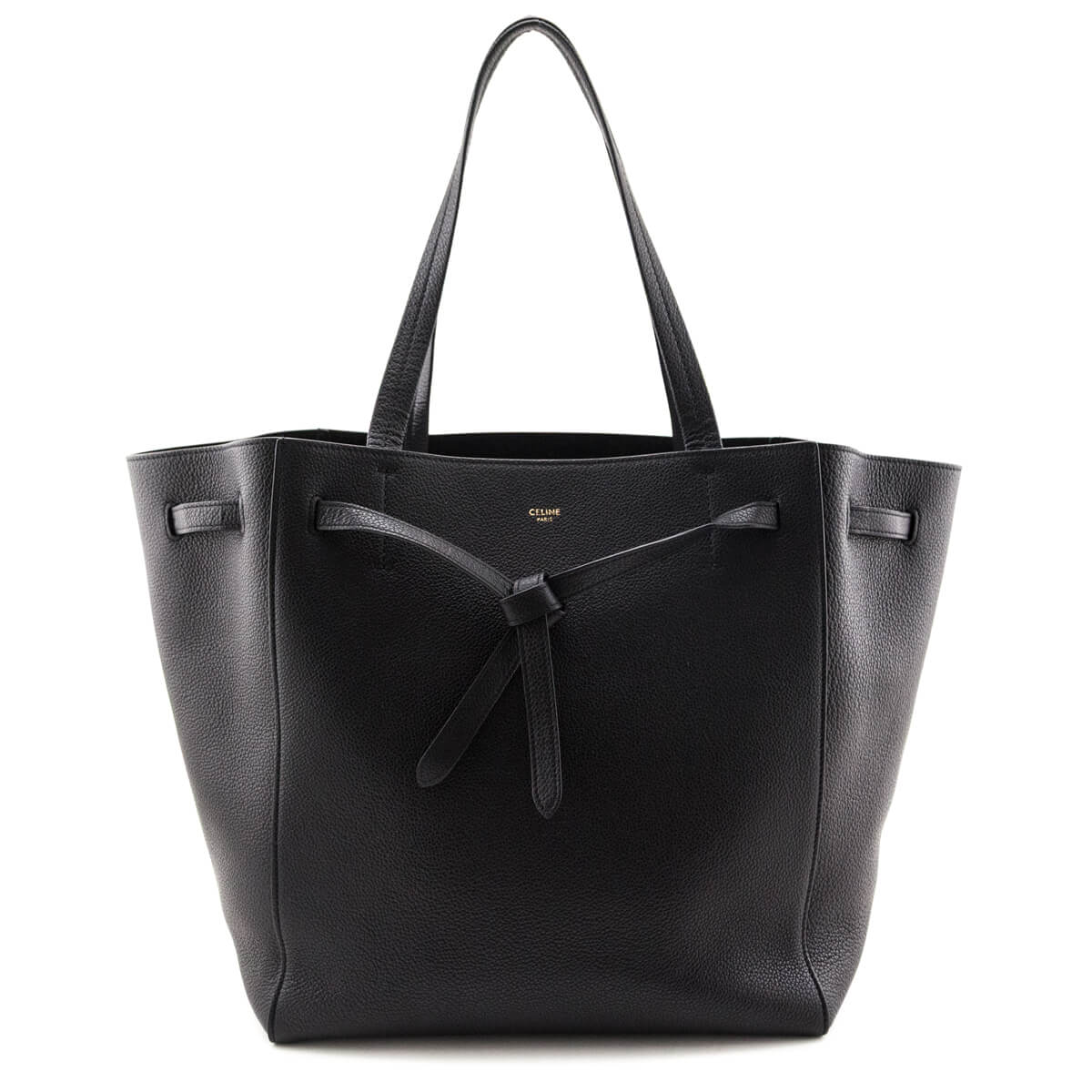 Celine Black Soft Grained Calfskin Small Belt Cabas Phantom Tote - Love that Bag etc - Preowned Authentic Designer Handbags Preloved Fashions