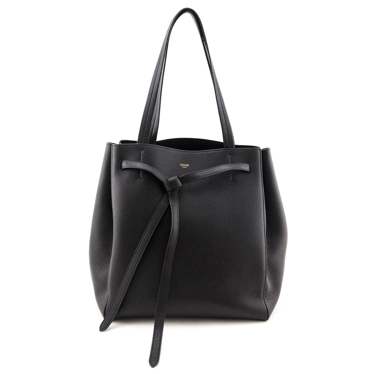 Celine Black Soft Grained Calfskin Small Belt Cabas Phantom Tote - Love that Bag etc - Preowned Authentic Designer Handbags Preloved Fashions