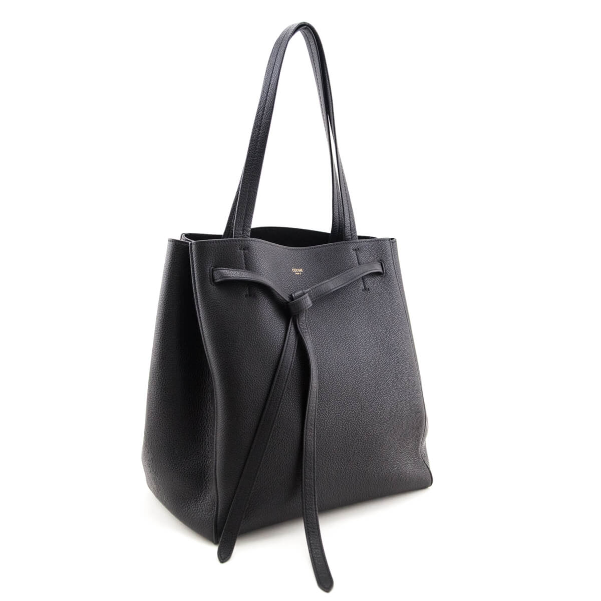 Celine Black Soft Grained Calfskin Small Belt Cabas Phantom Tote - Love that Bag etc - Preowned Authentic Designer Handbags Preloved Fashions
