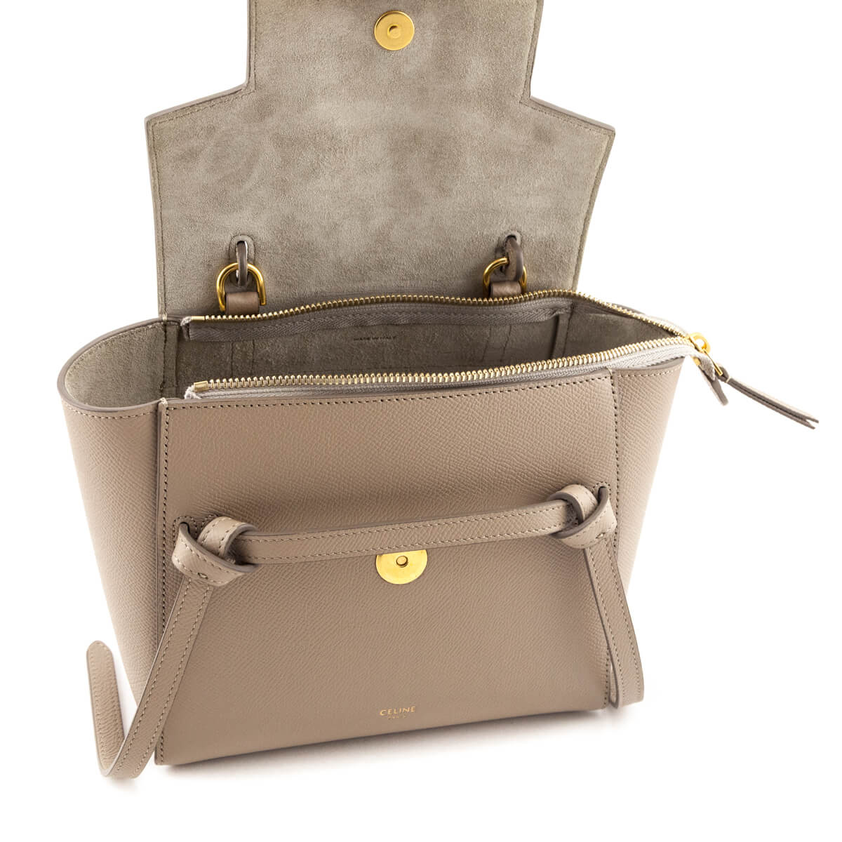 Celine Light Taupe Grained Calfskin Nano Belt Bag - Love that Bag etc - Preowned Authentic Designer Handbags Preloved Fashions
