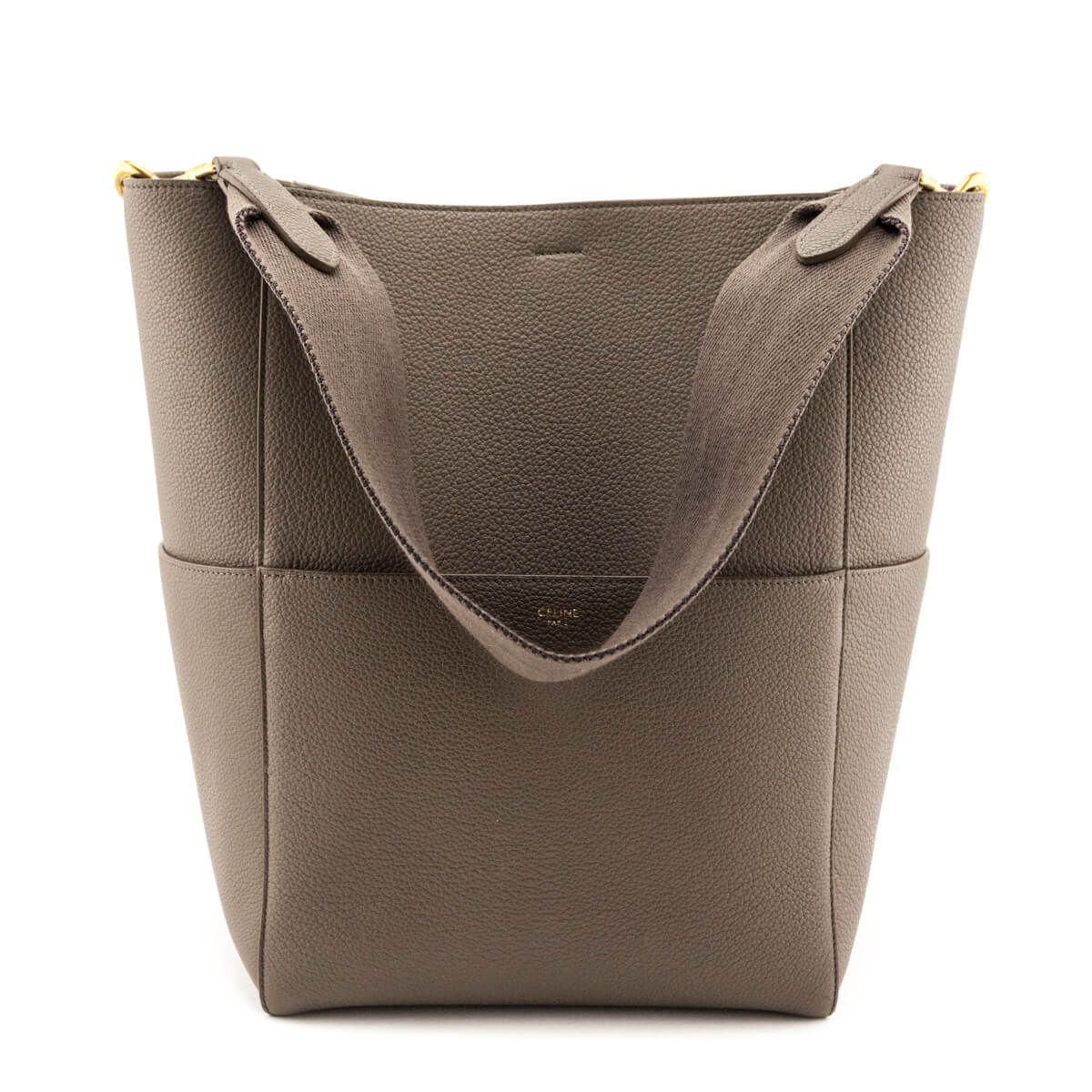 Celine Taupe Soft Grained Calfskin Sangle Bucket Bag - Love that Bag etc - Preowned Authentic Designer Handbags Preloved Fashions