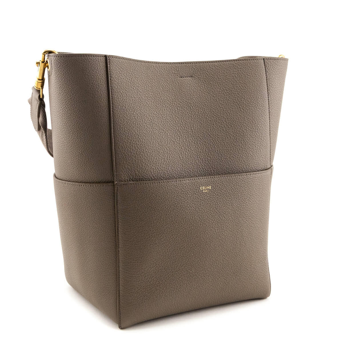 Celine Taupe Soft Grained Calfskin Sangle Bucket Bag - Love that Bag etc - Preowned Authentic Designer Handbags Preloved Fashions