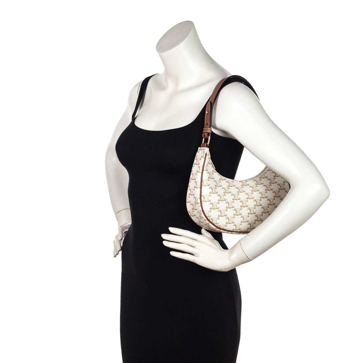 Celine White Triomphe Canvas Calfskin Ava Shoulder Bag - Love that Bag etc - Preowned Authentic Designer Handbags Preloved Fashions