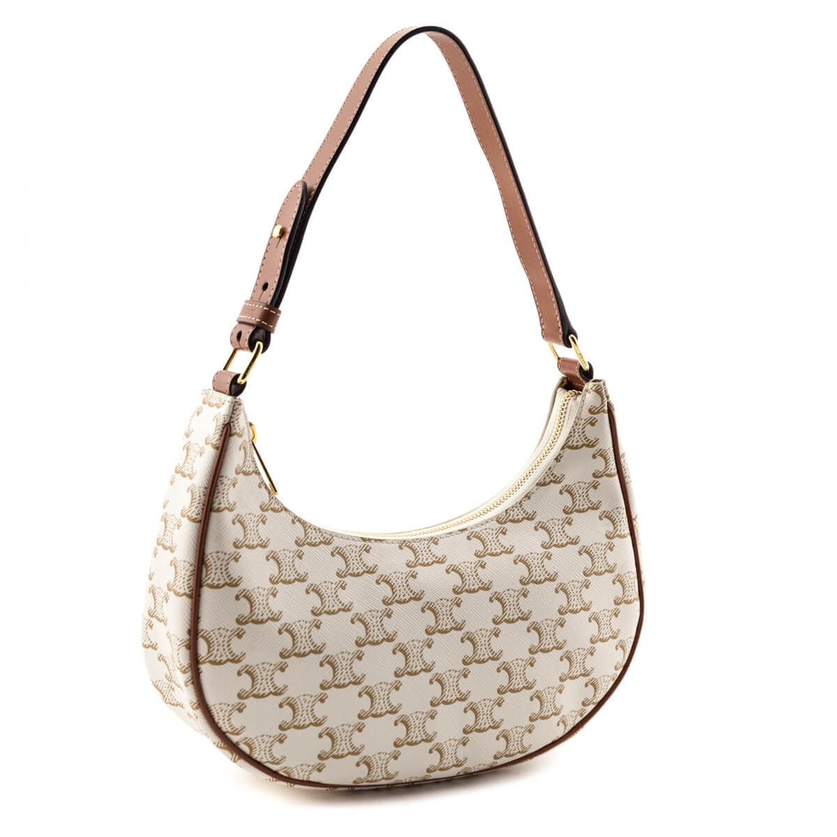 Celine White Triomphe Canvas Calfskin Ava Shoulder Bag - Love that Bag etc - Preowned Authentic Designer Handbags Preloved Fashions