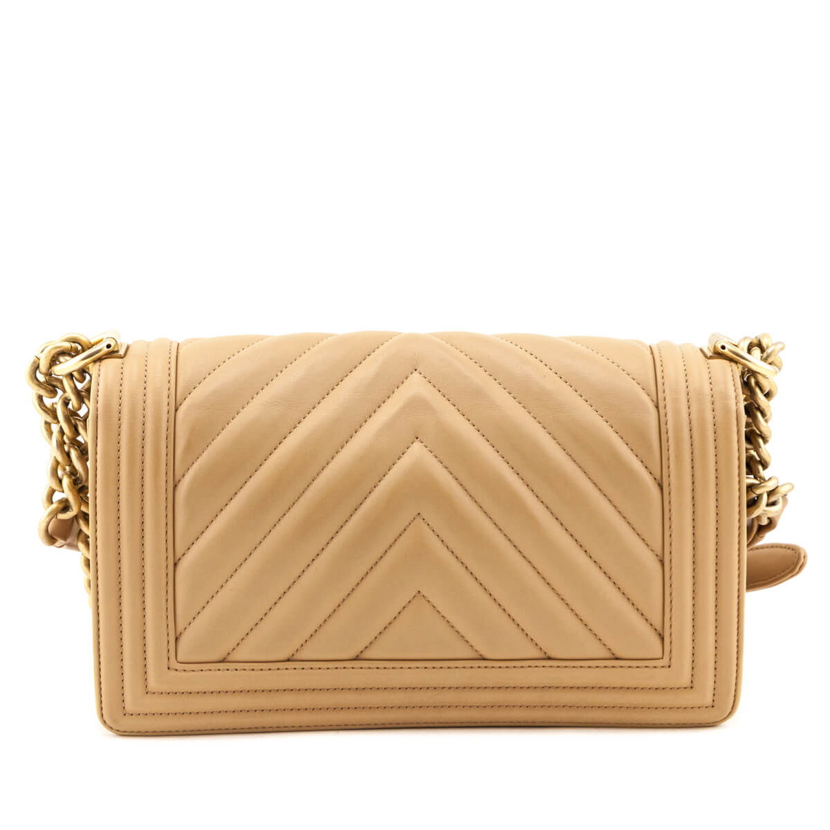 Chanel Beige Calfskin Chevron Quilted Medium Boy Flap - Love that Bag etc - Preowned Authentic Designer Handbags Preloved Fashions