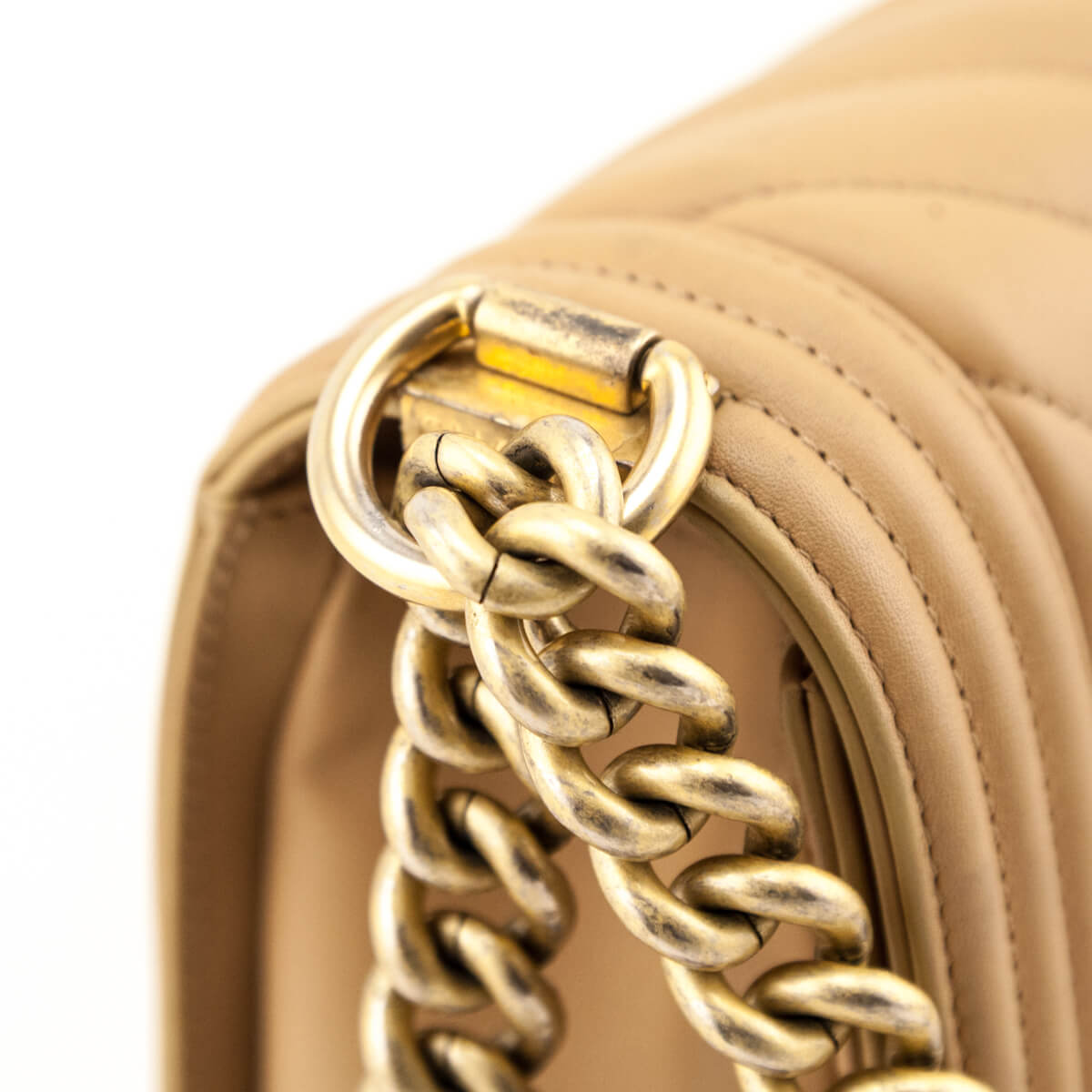 Chanel Beige Calfskin Chevron Quilted Medium Boy Flap - Love that Bag etc - Preowned Authentic Designer Handbags Preloved Fashions