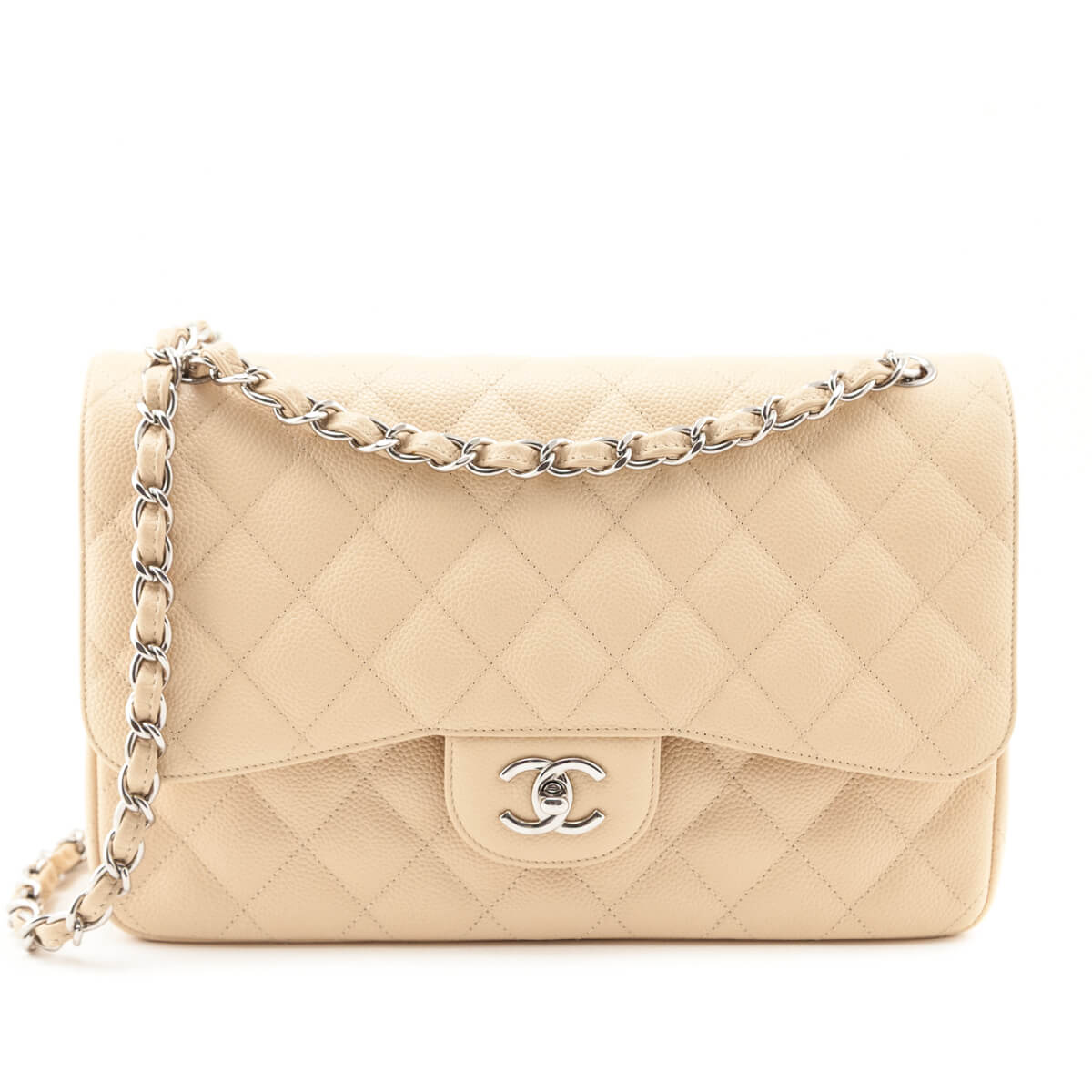 Chanel Beige Caviar Quilted Jumbo Double Flap - Love that Bag etc - Preowned Authentic Designer Handbags Preloved Fashions