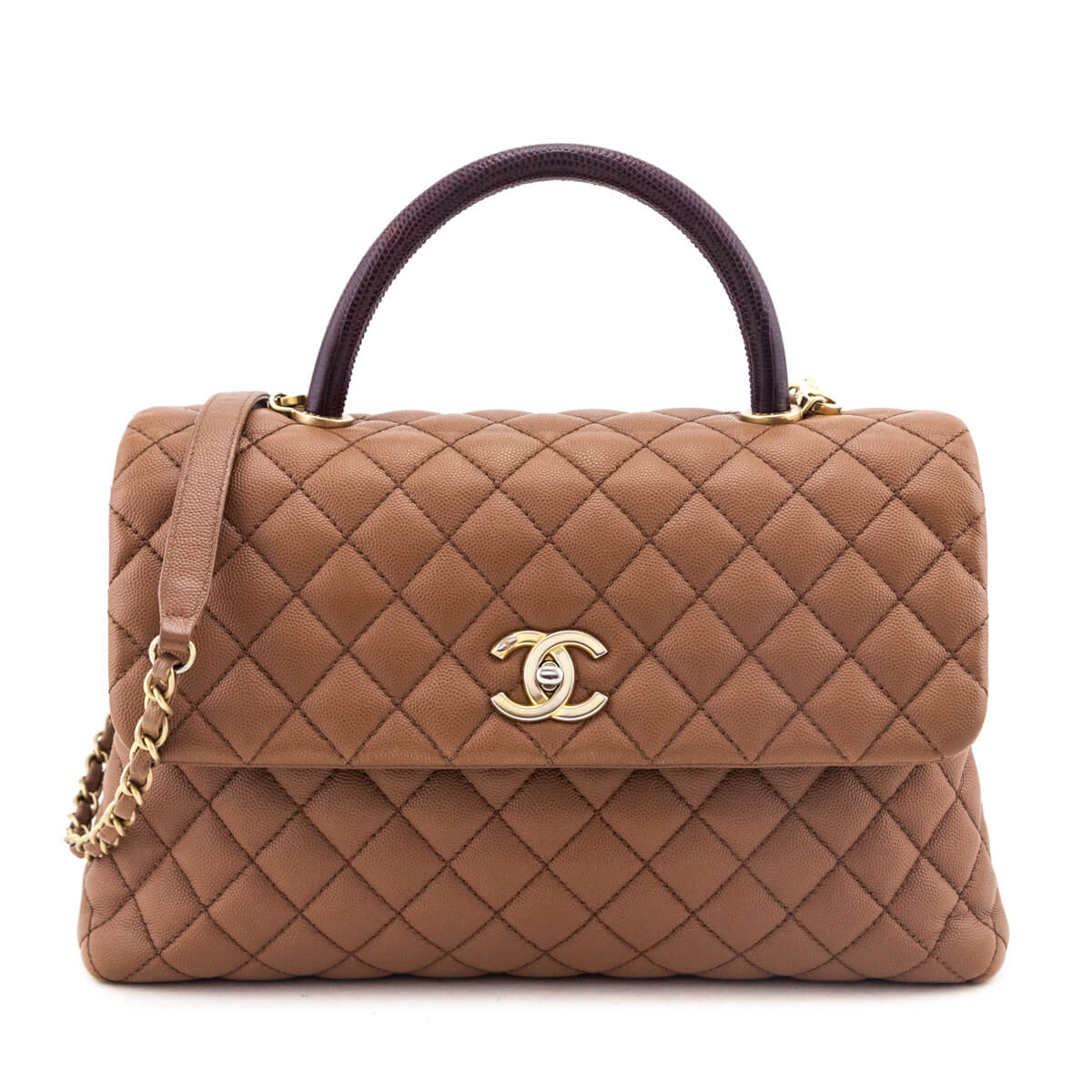 Chanel Beige Caviar Lizard Quilted Medium Coco Handle Flap Bag - Love that Bag etc - Preowned Authentic Designer Handbags Preloved Fashions