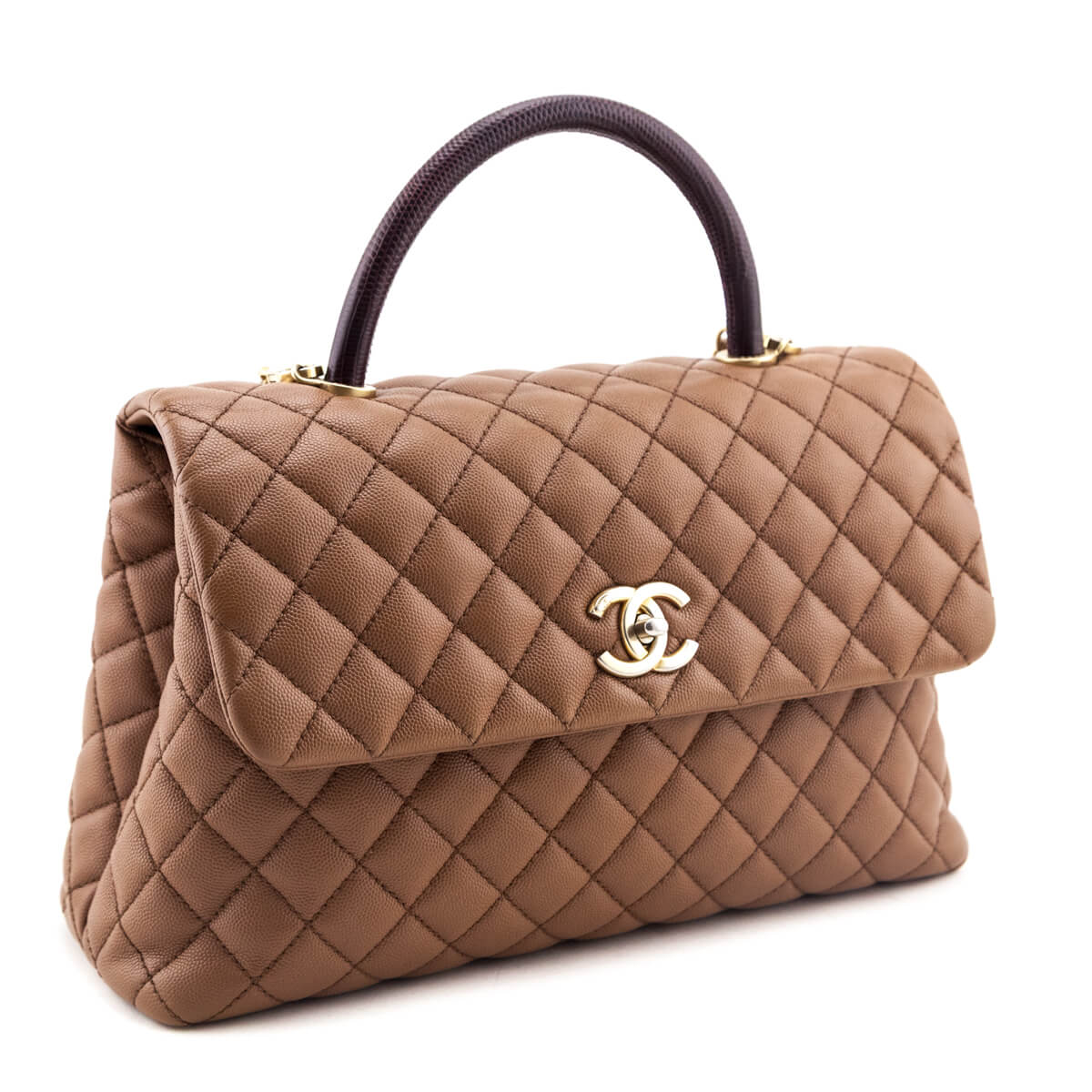 Chanel Beige Caviar Lizard Quilted Medium Coco Handle Flap Bag - Love that Bag etc - Preowned Authentic Designer Handbags Preloved Fashions