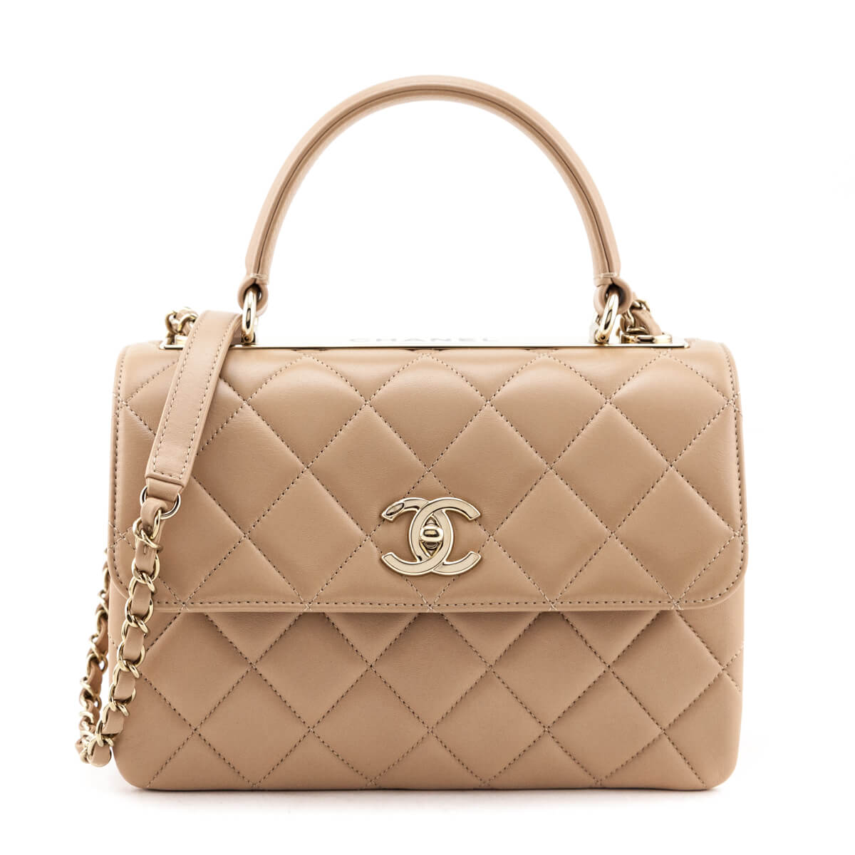 Chanel Beige Lambskin Small Trendy CC Top Handle Flap Bag - Love that Bag etc - Preowned Authentic Designer Handbags Preloved Fashions