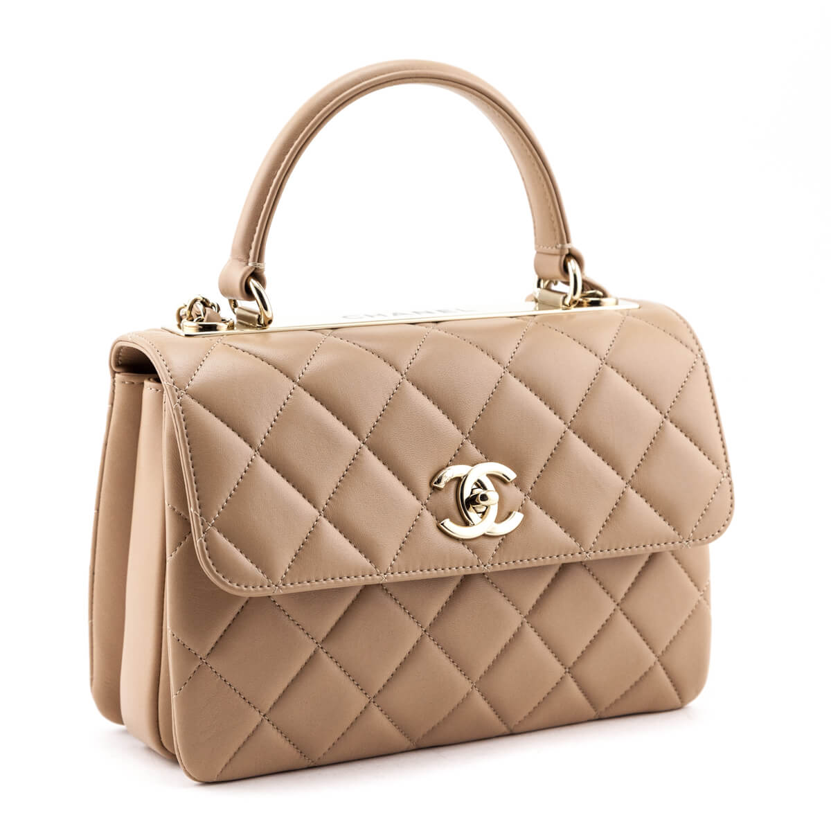 Chanel Beige Lambskin Small Trendy CC Top Handle Flap Bag - Love that Bag etc - Preowned Authentic Designer Handbags Preloved Fashions