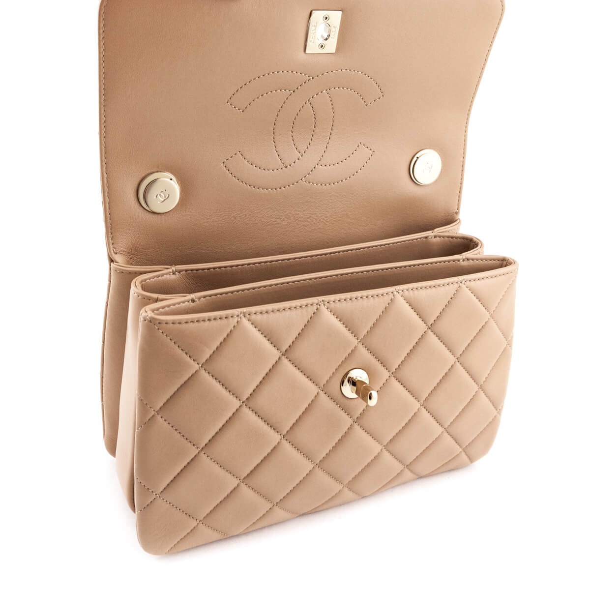 Chanel Beige Lambskin Small Trendy CC Top Handle Flap Bag - Love that Bag etc - Preowned Authentic Designer Handbags Preloved Fashions