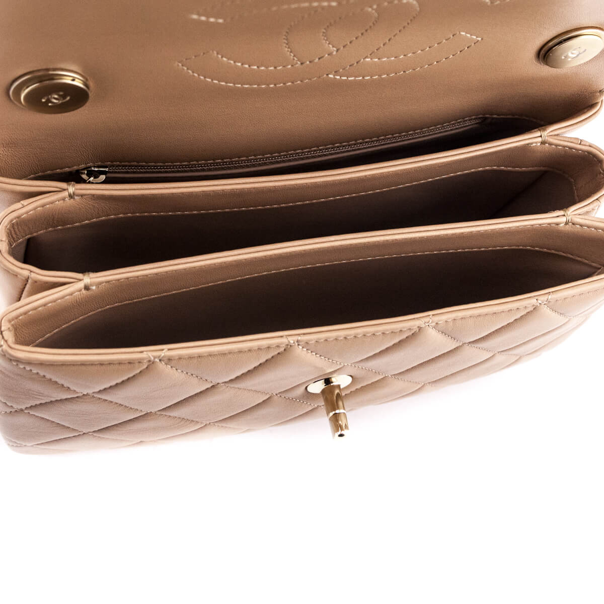 Chanel Beige Lambskin Small Trendy CC Top Handle Flap Bag - Love that Bag etc - Preowned Authentic Designer Handbags Preloved Fashions