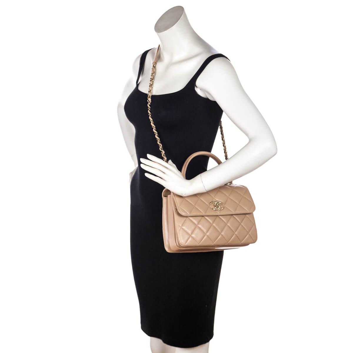 Chanel Beige Lambskin Small Trendy CC Top Handle Flap Bag - Love that Bag etc - Preowned Authentic Designer Handbags Preloved Fashions