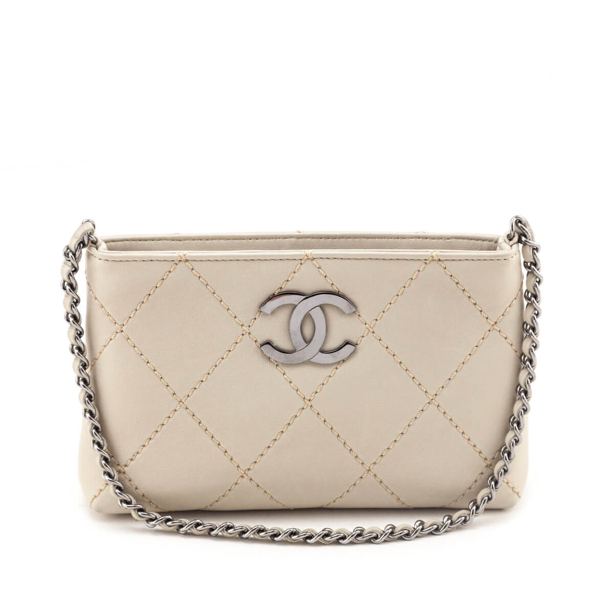 Chanel Beige Lambskin Surpique Stitch Pochette - Love that Bag etc - Preowned Authentic Designer Handbags Preloved Fashions