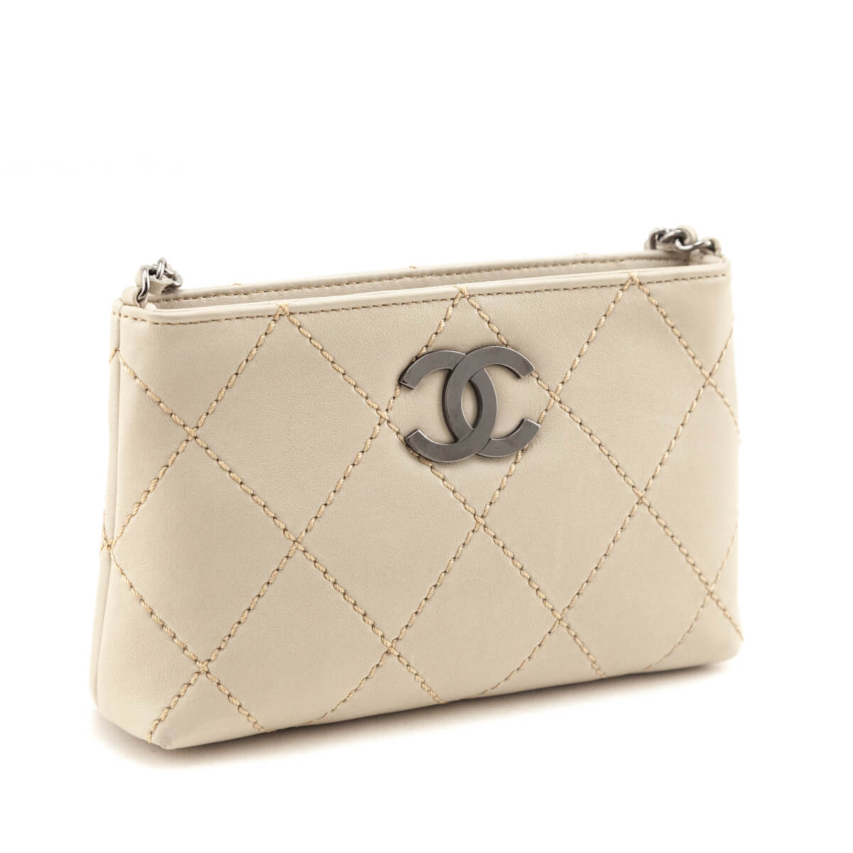 Chanel Beige Lambskin Surpique Stitch Pochette - Love that Bag etc - Preowned Authentic Designer Handbags Preloved Fashions